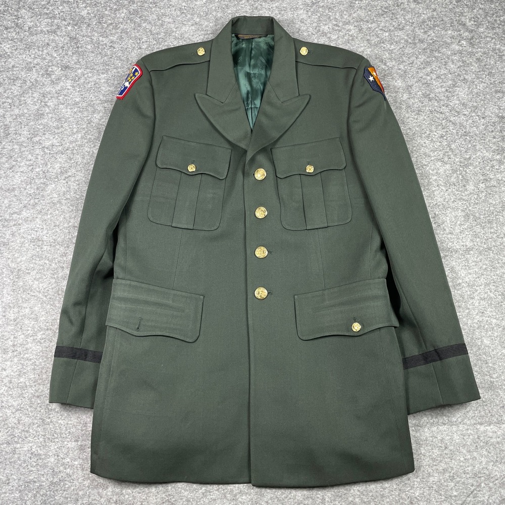 Vintage 80s Cold War Army Service Uniform Dress Coat Mens 42L Green Made In USA